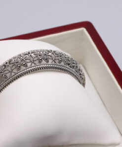 Srebrna ażurowa bransoletka typu bangle z markazytami - 18/19cm - BDM2867 - obrazek 4