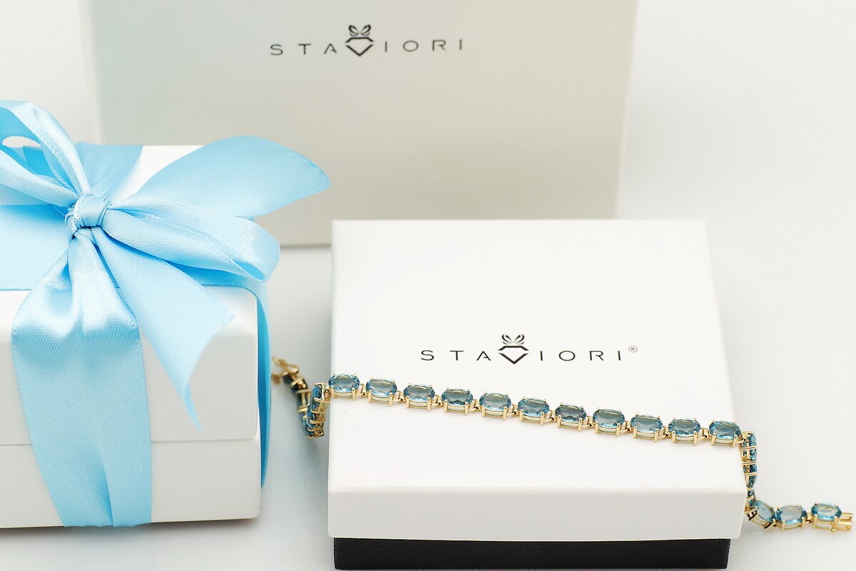 Piękna bransoletka złota z London Blue Topaz - BZX5282 - Obrázek 5