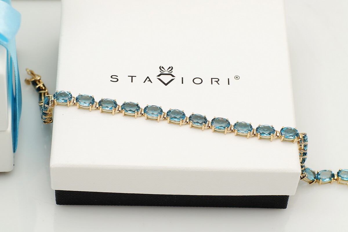 Piękna bransoletka złota z London Blue Topaz - BZX5282 - Obrázek 7