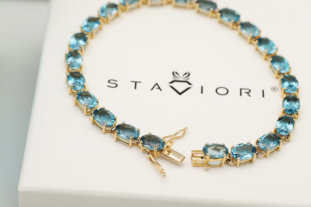 Piękna bransoletka złota z London Blue Topaz - BZX5282 - Obrázek 3