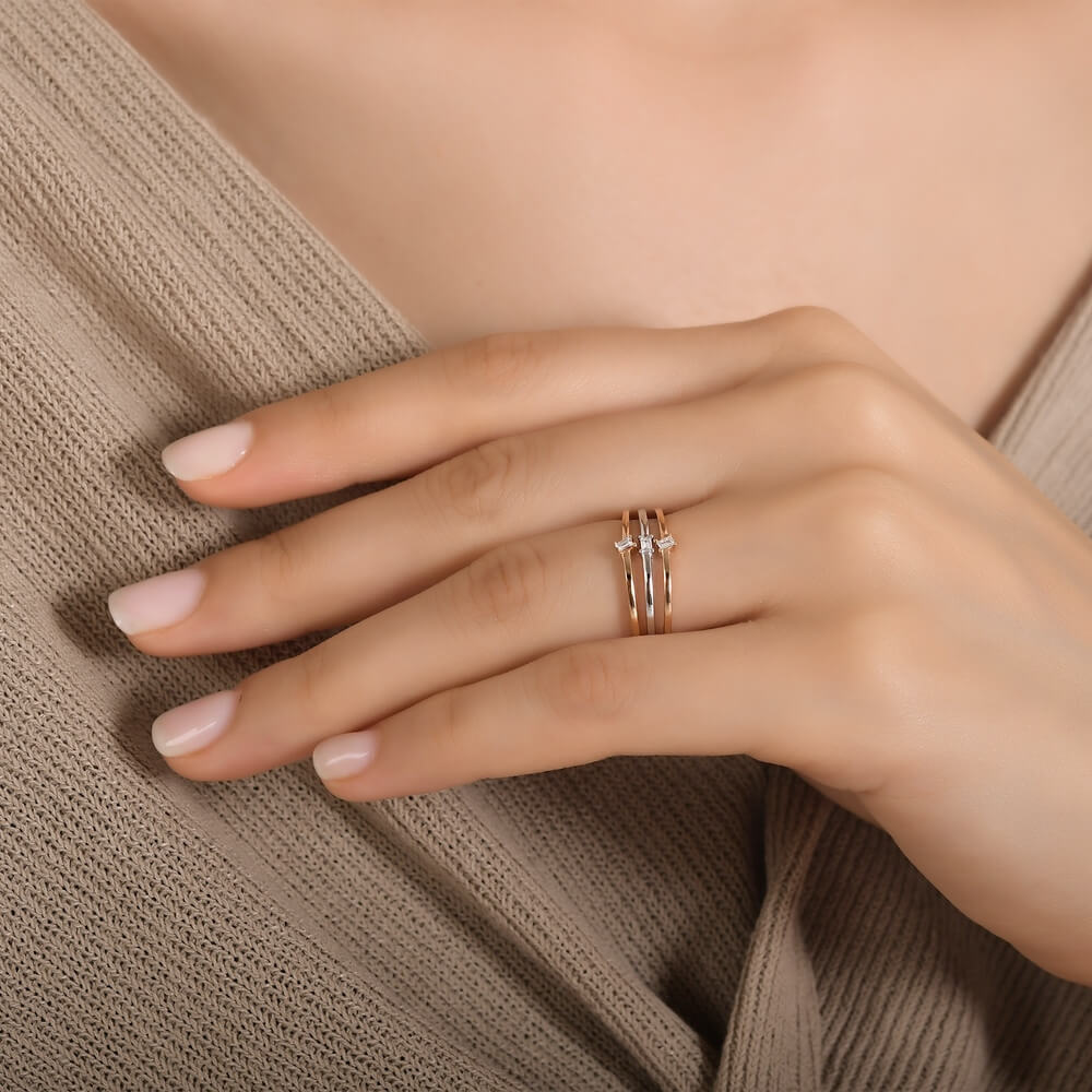 Exclusive | pierścionek z żółtego i białego złota 750 z diamentami bagietkowymi – Bild 3
