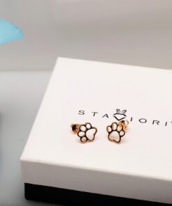 Srebrne pozłacane kolczyki w kształcie psiej łapki | różowe - obrazek 6