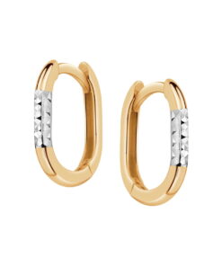 Złote kolczyki owalne z białego i żółtego złota 585 - szarnir - KJZ21291 - obrazek 3